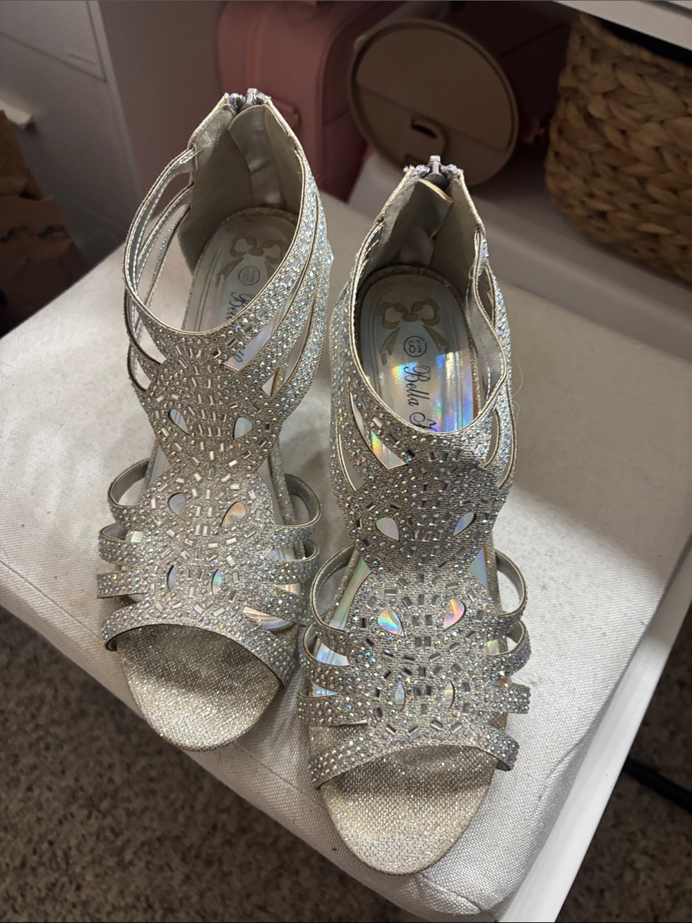 Bella Marie Glittering Silver Cutout Heeled Sandals